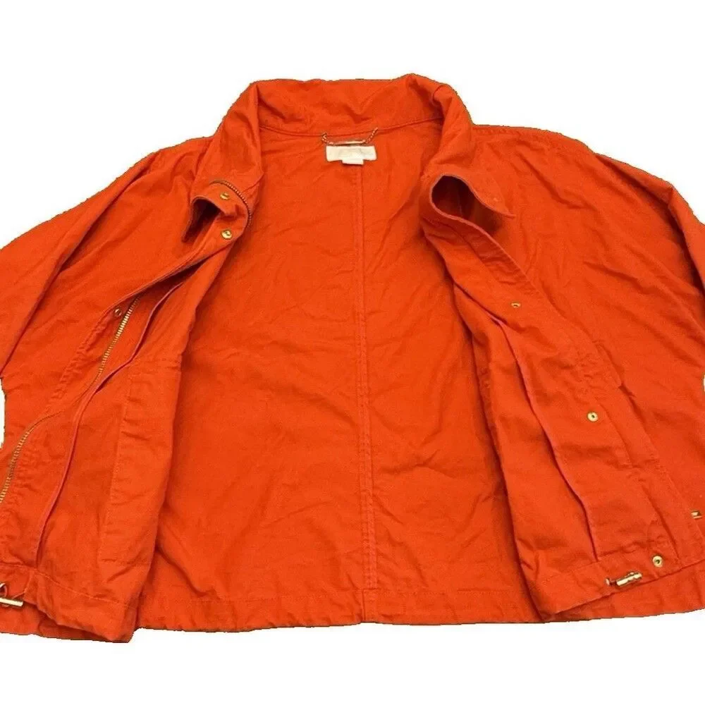 Michael Kors Womens Cropped Canvas Jacket 3X Bright Orange Zip Front Cotton